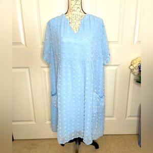 Miholl Light Blue Lined Short Sleeve Midi Babydoll Dress Women's Size XL B11